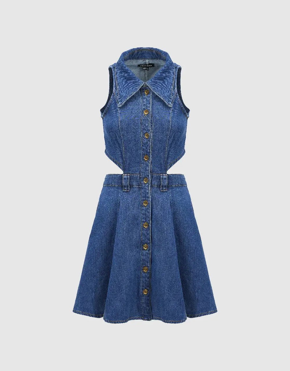 Cut-Out Sleeveless Denim Dress – URBAN REVIVO