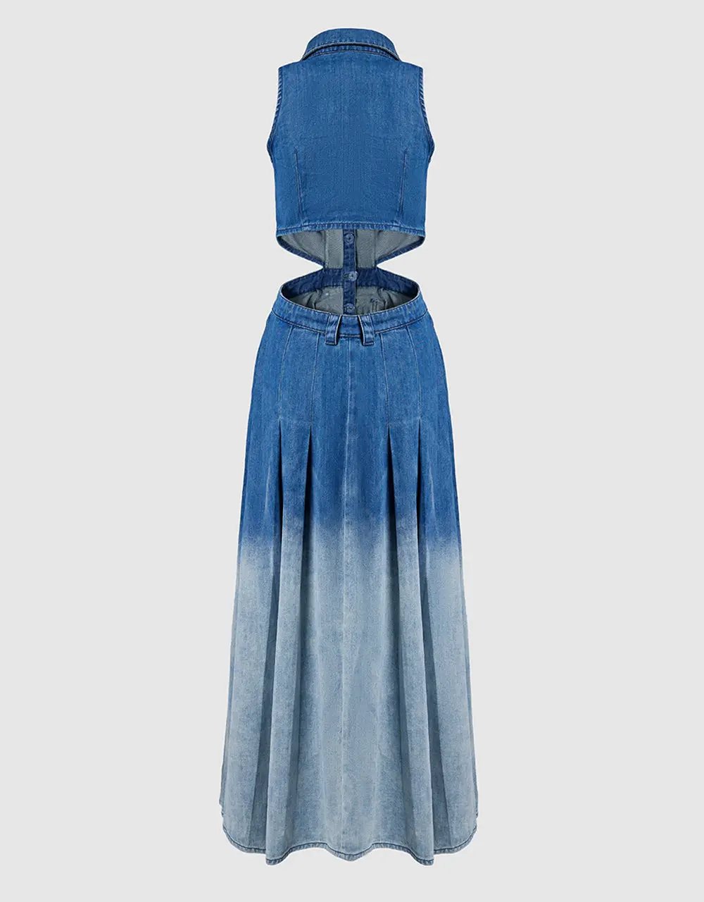Gradient Cut-Out Sleeveless Denim Dress by Urban Revivo Fashion