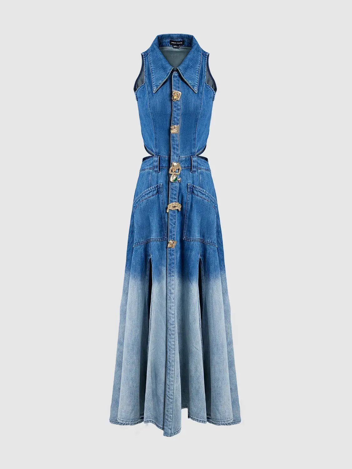 Gradient Cut-Out Sleeveless Denim Dress by Urban Revivo Fashion