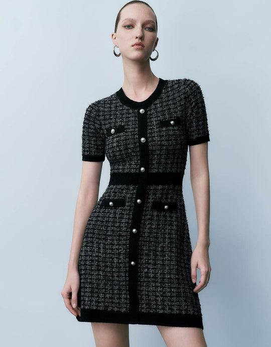 Tweed Crew Neck Knitted Dress