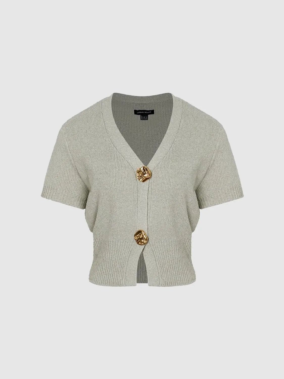 Short Sleeve Knitted Cardigans in beige with gold-tone buttons by Urban Revivo Fashion.
