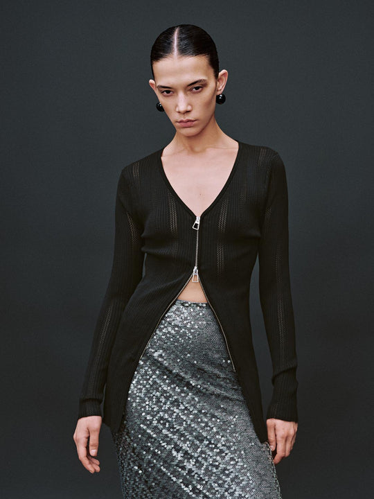 Cardigans tricotés à fermeture éclair devant