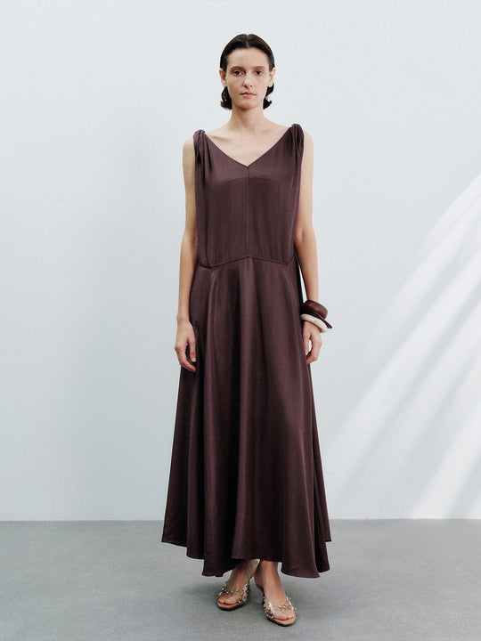 Vestidos maxi sin mangas en línea A con escote en V