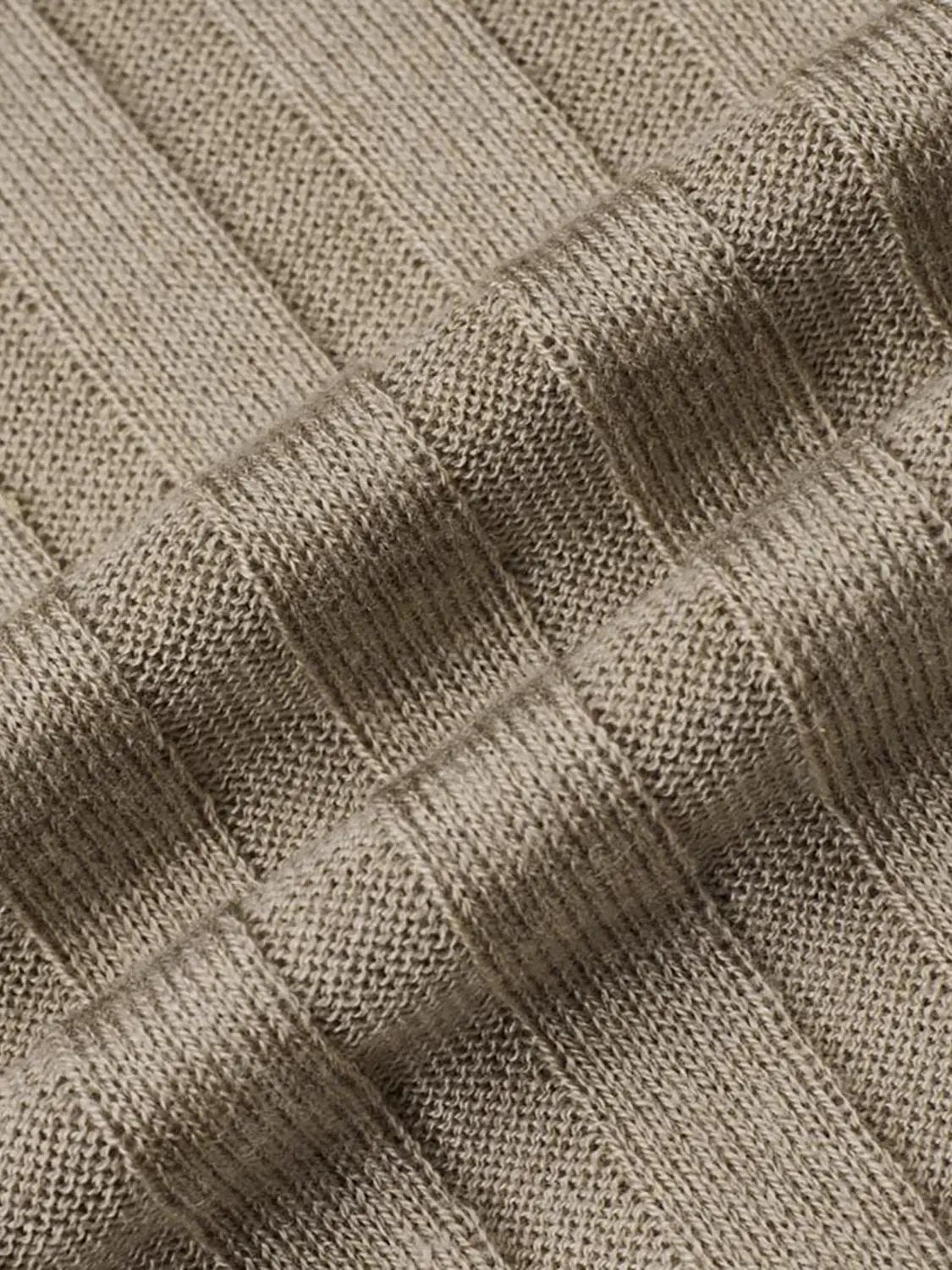 Rib Knit V-Neck Long Sleeve T-Shirts beige rib-knit fabric close-up texture