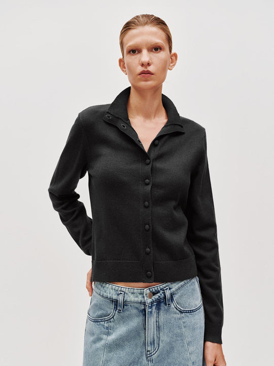 Stand Collar Button Up Knitted Cardigans