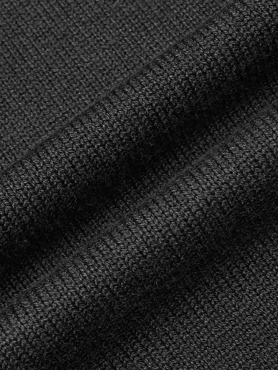 Mock neck button-up knitted cardigan by Urban Revivo Fashion in black knit fabric close-up