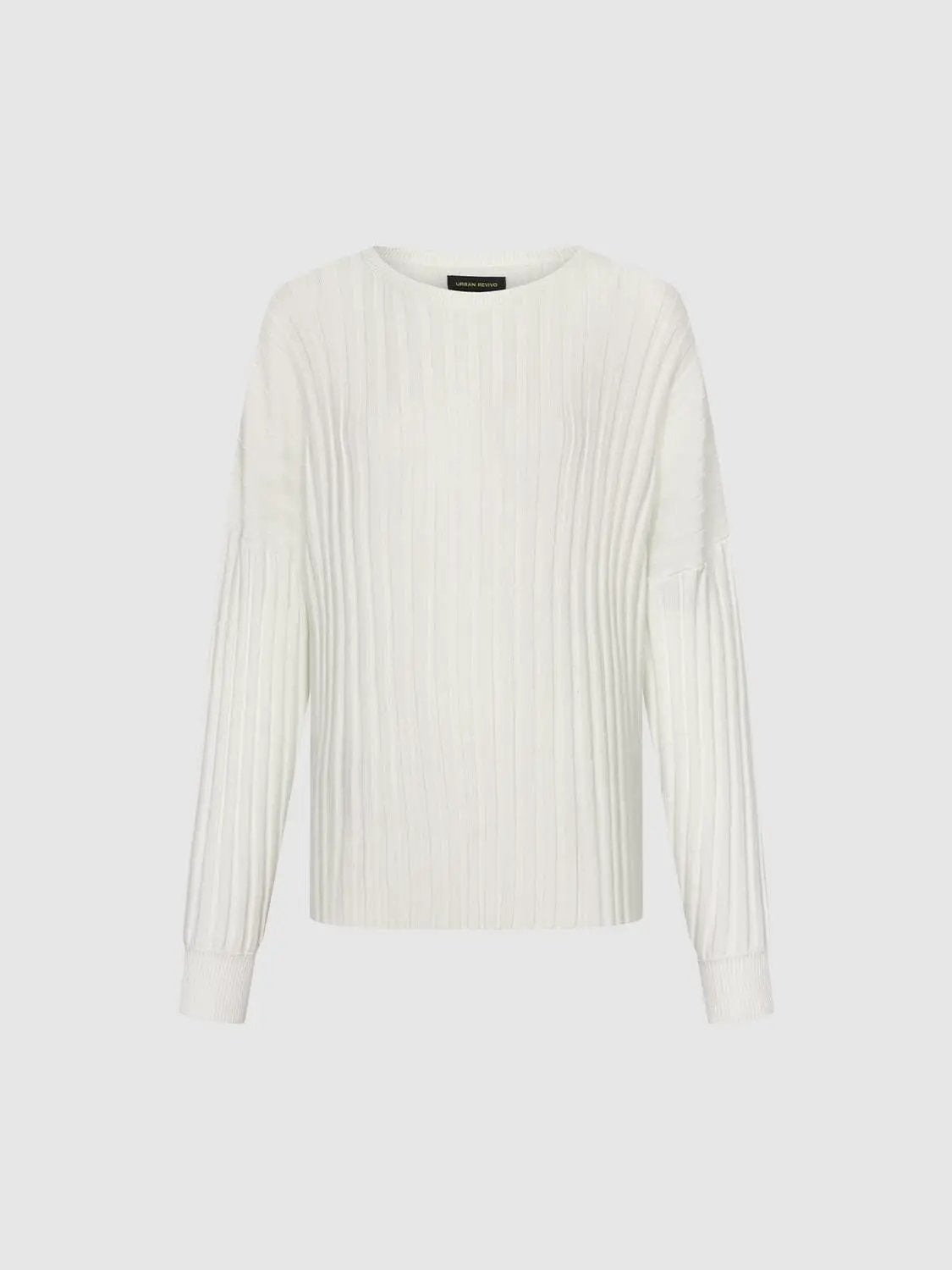 Long sleeve knitted T-shirt by Urban Revivo in cream ribbed knit.