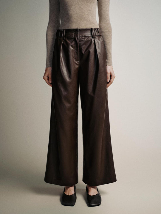 Vegan Leather Wide Leg Pants