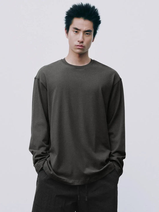 Oversized Long Sleeve Crew Neck Cotton T-Shirt