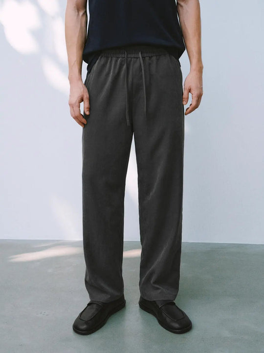 Relaxed Straight Leg Pants With Elastic Waist Drawstring