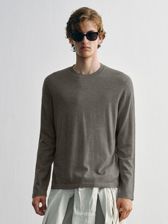Solid Knit Crew Neck Long Sleeve Regular Fit T-Shirt