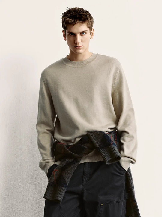 Solid Color Knit Crew Neck Long Sleeve Relaxed Fit Ribbed Neckline Cuffs And Hem Sweater