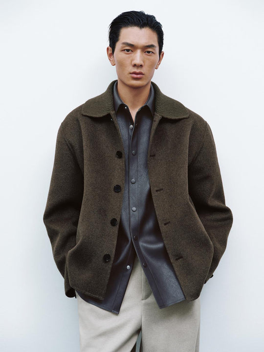Contrast Collar Trench Wool Blend Jackets