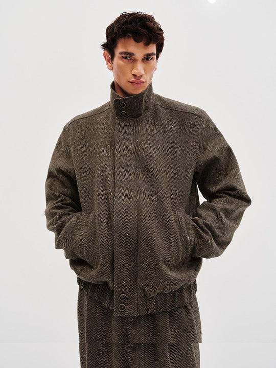 Wool Blend Mock Neck Bomber Jackets