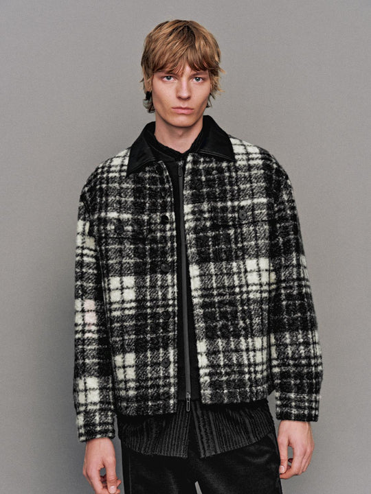 Faux Leather Collar Check Jackets