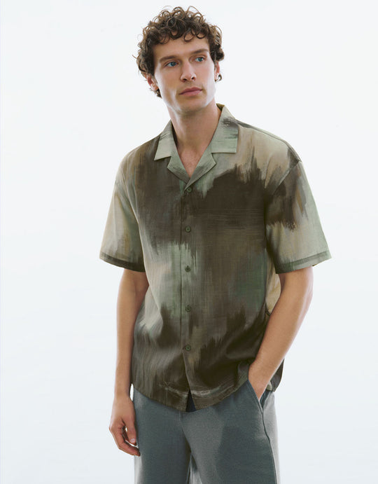 Bedrucktes, lockeres Hemd mit Knopfleiste