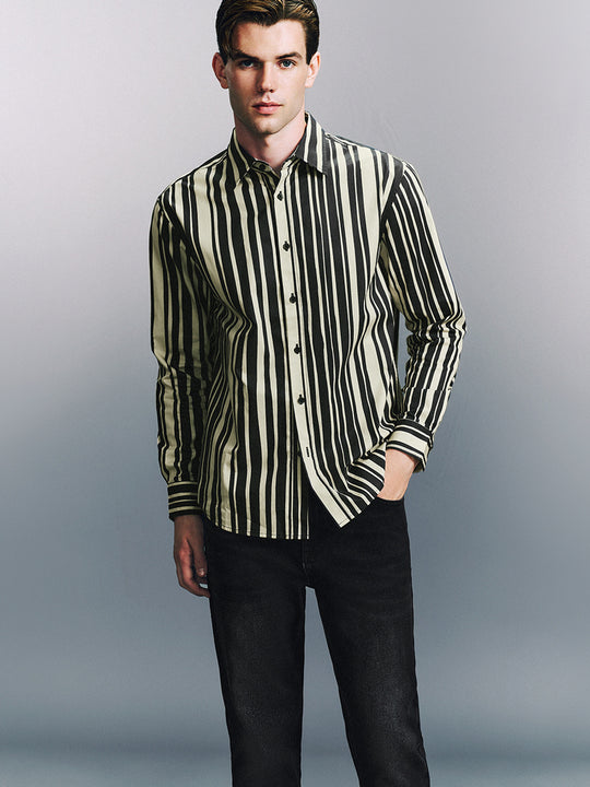 Striped Button Up Regular Shirts