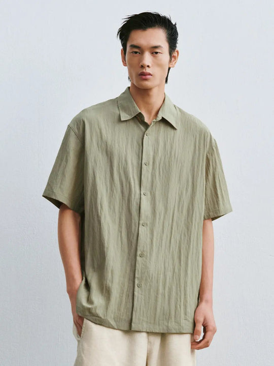 Lyocell Crinkled Textured Short Sleeve Boxy Shirts