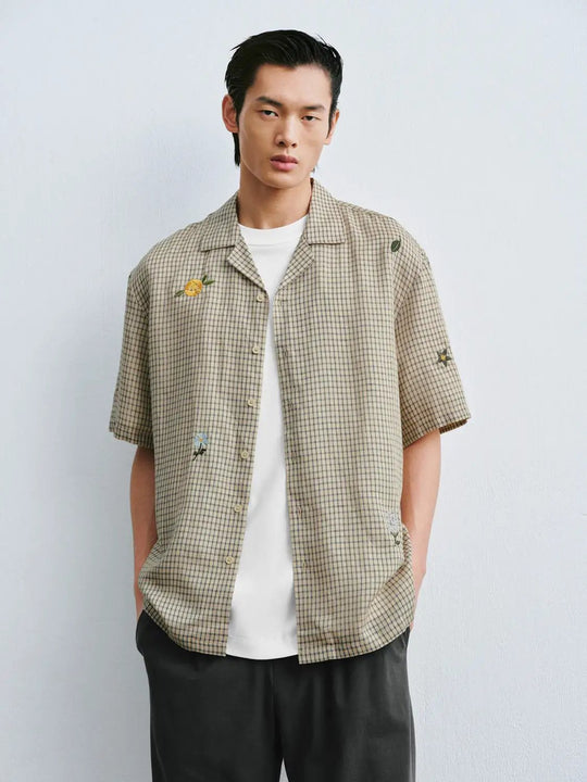 Lyocell Checked Embroidered Shirt