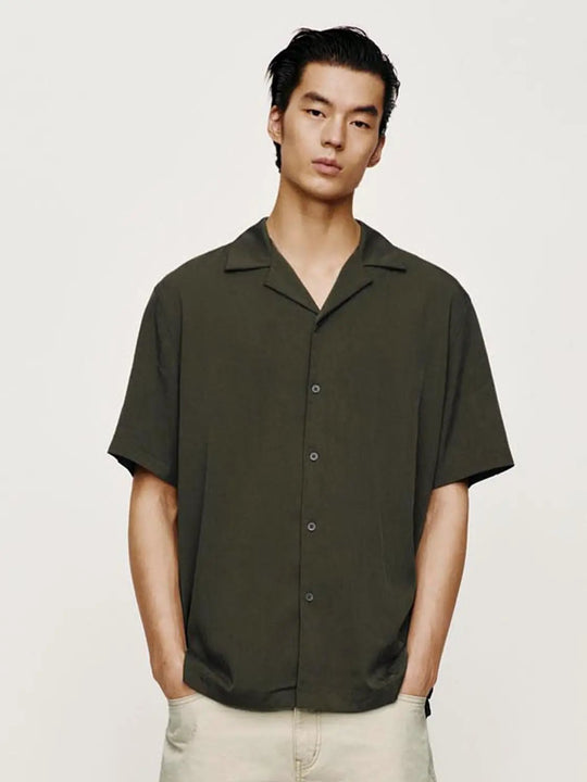Viscose Medium Stretch Short Sleeve Button Front Shirts