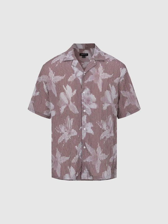 Viscose Textured Stripe Short-Sleeve Shirts