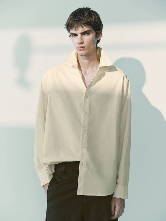 Shirt Collar Open Front Long Sleeve Cotton Shirt
