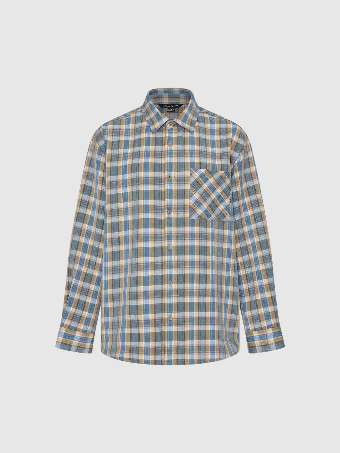 Shirt by Urban Revivo Fashion: plaid blue, beige and white with chest pocket