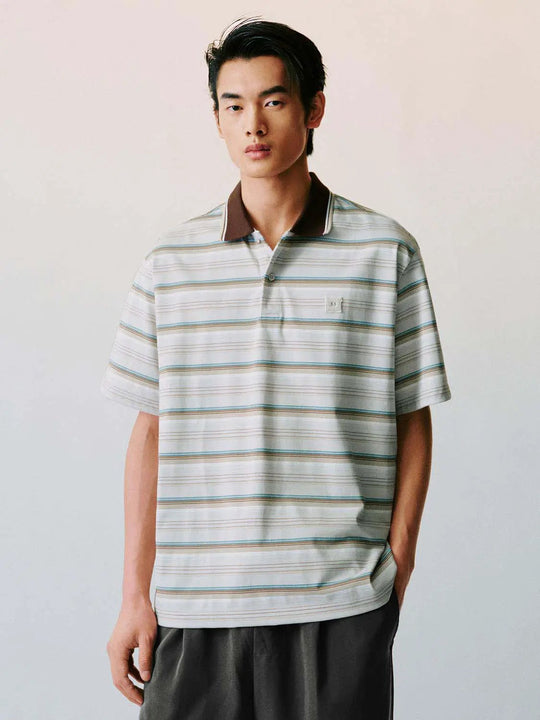 Striped With Contrast Collar Polo Shirt