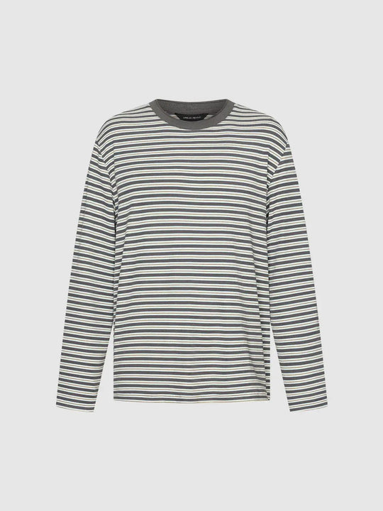 Grey Striped Regular Crew Neck Long Sleeve T-shirt