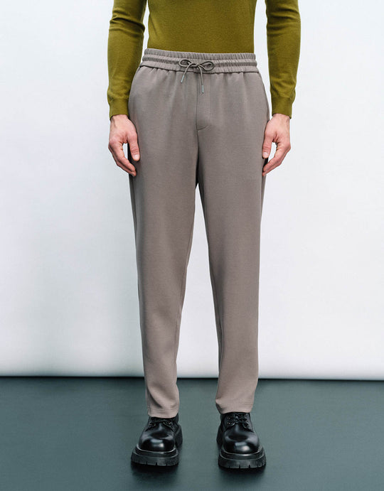 Pantalones rectos de punto con cordón en la cintura