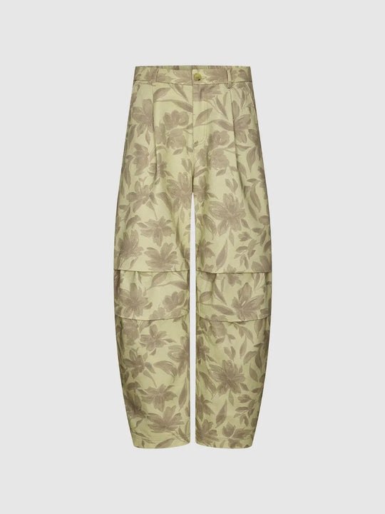 Floral Print Cotton Cargo Wide Leg Layered Barrel Leg Pants