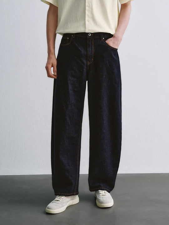 Cotton Linen Textured Weave Wide-Leg Jeans