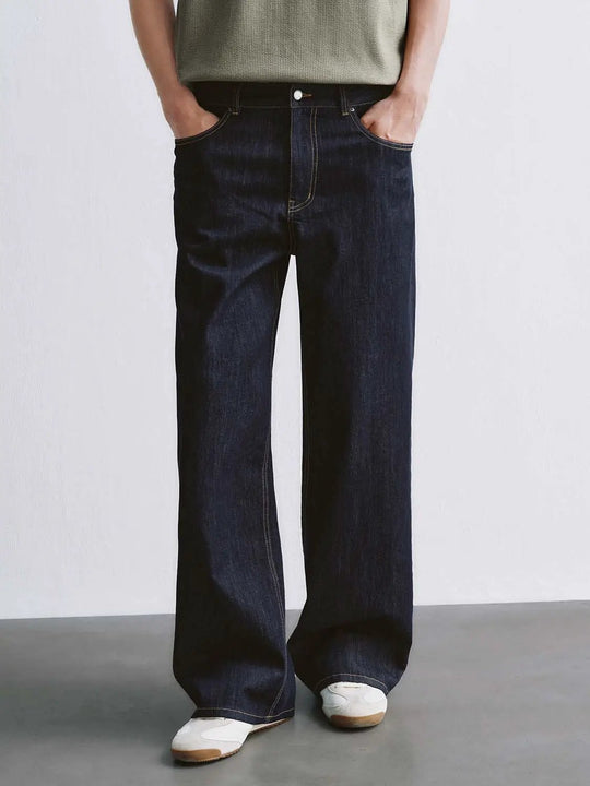 Deep Indigo Wash Wide-leg Cotton Blend Jeans