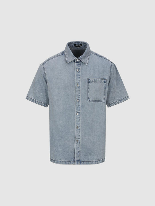 Patch Pocket Short Sleeve Denim Shirts