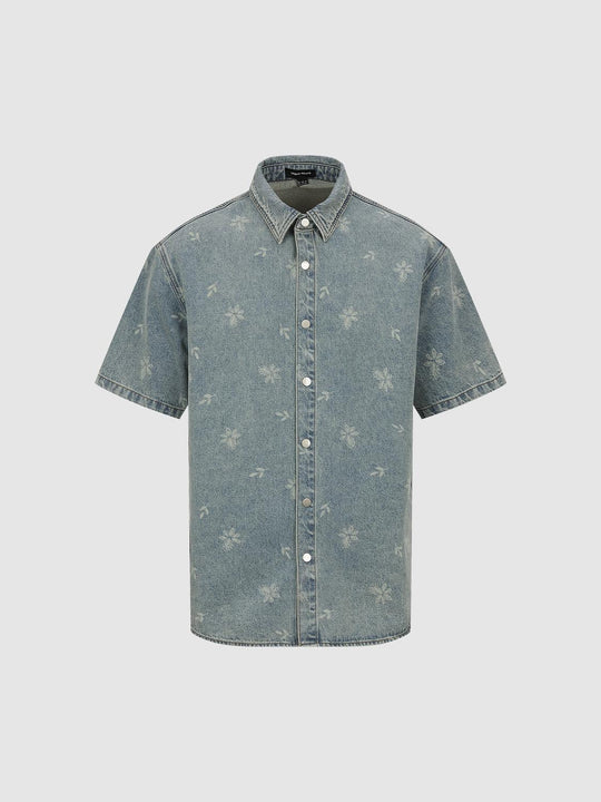 Printed Short Sleeve Denim Shirts