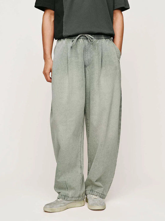 Cotton Lyocell Medium Weight Wide Leg Drawstring Elastic Cuff Relaxed Silhouette Trousers