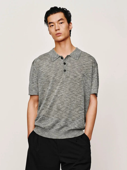 Textured Knit Polo Collar Short Sleeve Shirt