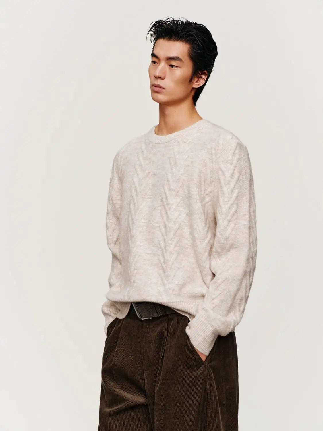 Knit Top; cream cable-knit sweater by Urban Revivo Fashion