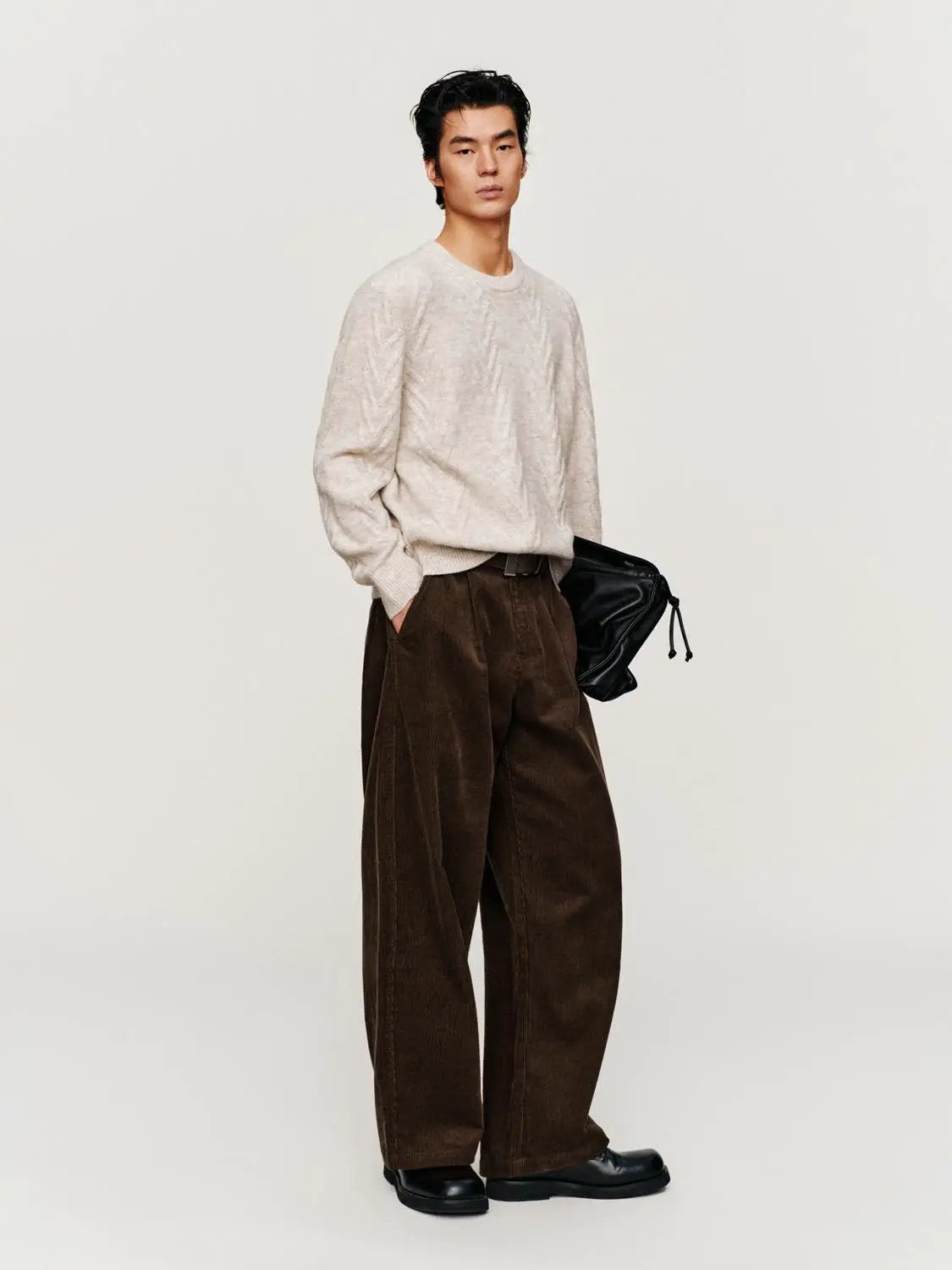 Knit Top by Urban Revivo Fashion, beige textured knit pullover for men.