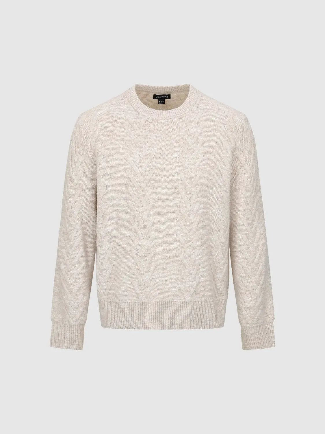 Knit Top by Urban Revivo Fashion in beige cable-knit with crew neck and long sleeves.