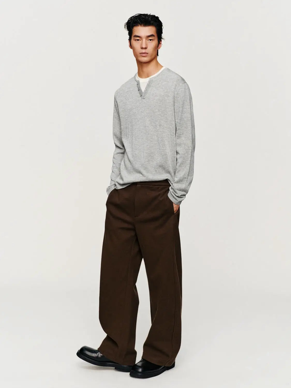 Urban Revivo Fashion knit T-shirt, grey knitted long-sleeve top