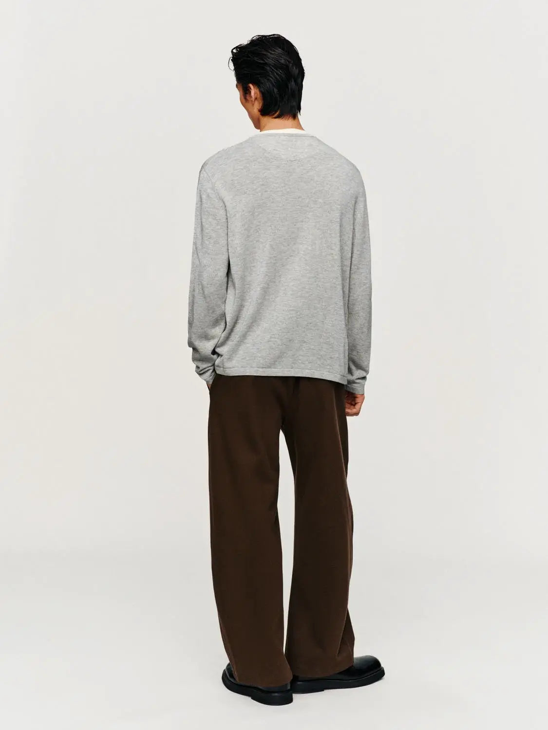 Knit T-Shirt; light gray knitted long-sleeve top by Urban Revivo Fashion