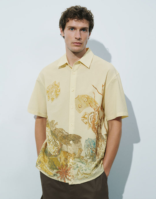Bedrucktes, gerade geschnittenes Hemd mit Knopfleiste
