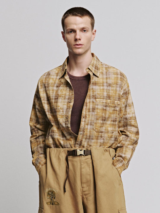 Check Balloon Sleeve Shirts