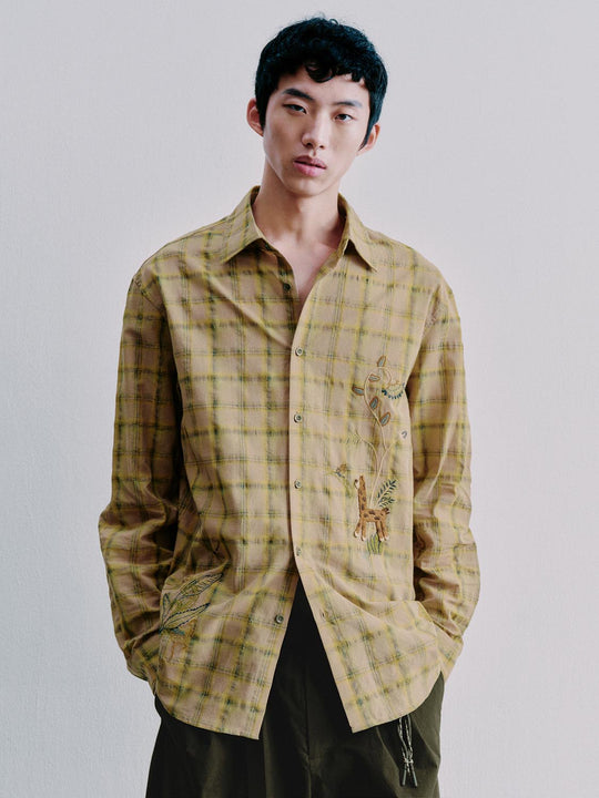 Embroidered Contrast Check Shirts