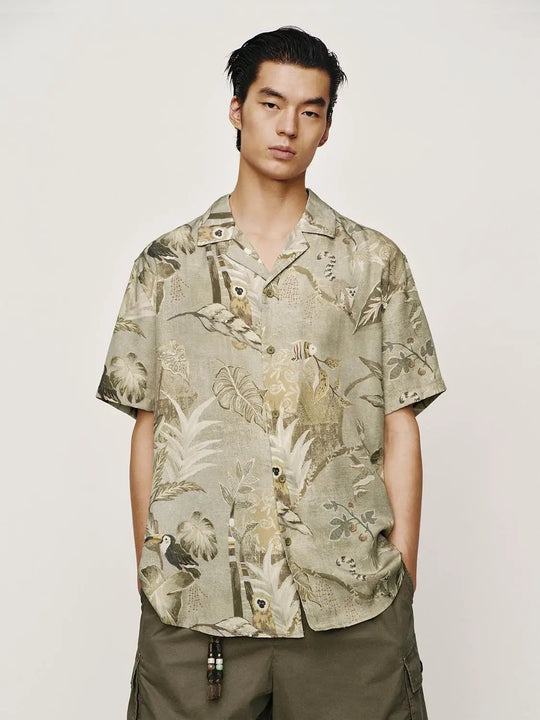 Printed Short Sleeve Shirts Lightweight Casual Wear With Slight Stretch