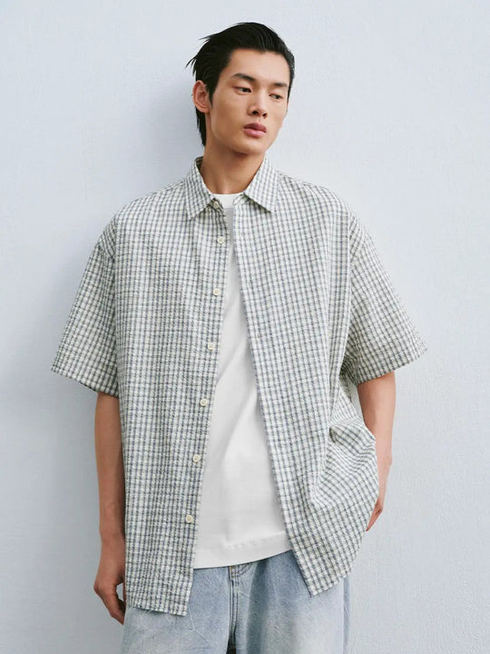 Checkered Polyester Cotton Blend Short Sleeve Shirts
