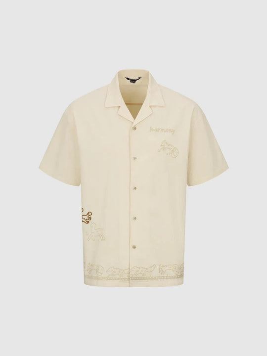 Cotton Embroidered Short Sleeve Button Shirt