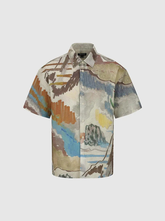 Abstract Landscape Print Short Sleeve Shirts