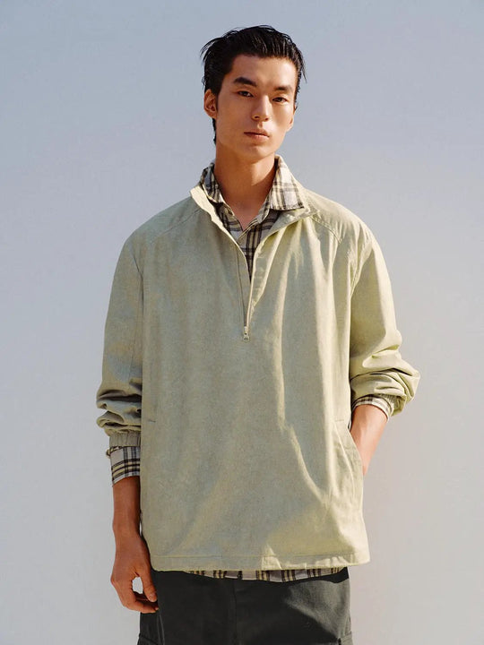 Quarter Zip Cotton Relaxed Long Sleeve Pullover